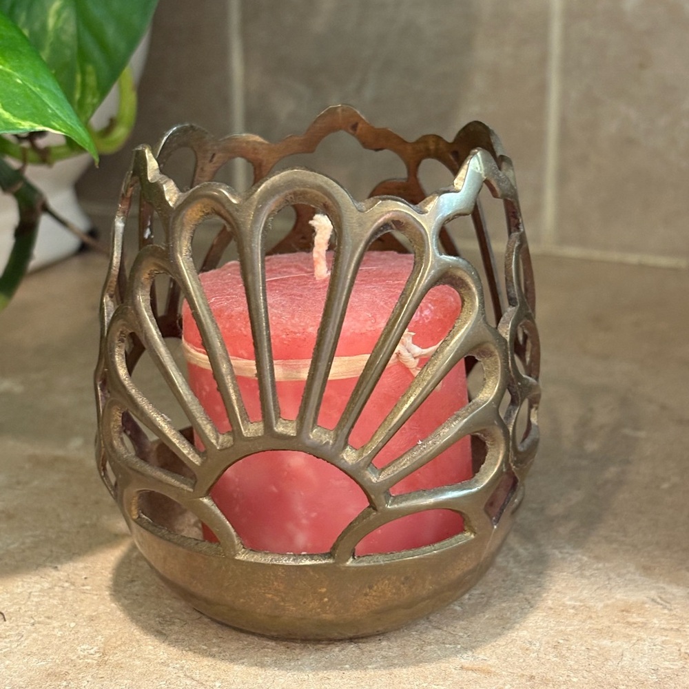 Vintage Brass Lotus Flower Votive Candle Holder Made in India